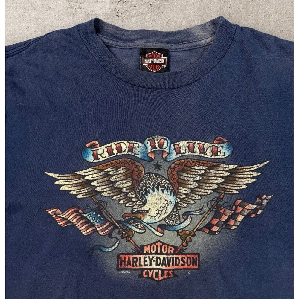 Vintage Harley Davidson Eagle Shirt Men’s Large America Distressed Blue Y2K Bike